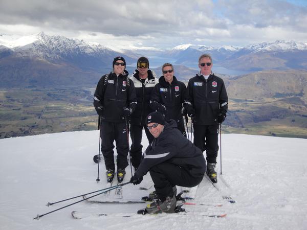 English rugby team managers have a blast skiing fresh snow at Coronet Peak